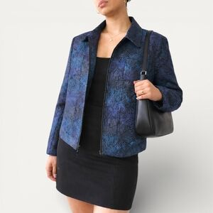 Vintage Christopher & Banks Blue Brocade Tapestry Zip Jacket XL